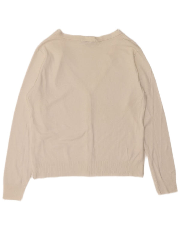 Laura Ashley Damen Crop Cardigan Pullover UK 16 Large Weiße Baumwolle