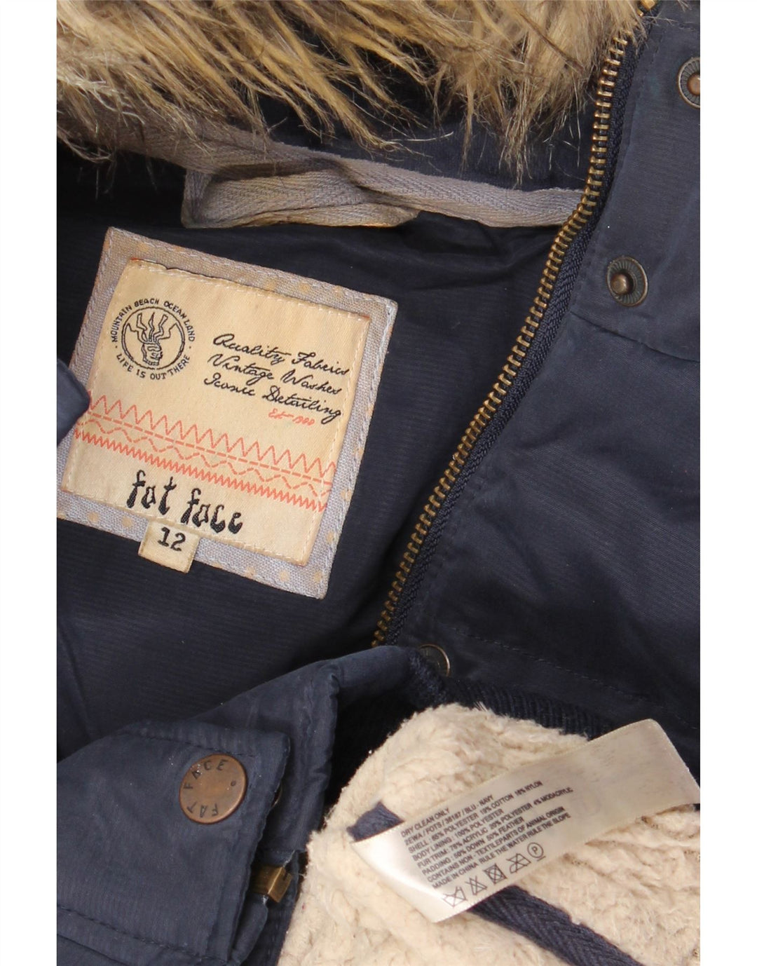 Fat Face wattierte Damen-Weste mit Kapuze, UK 12, Mittelmarineblau, Polyester