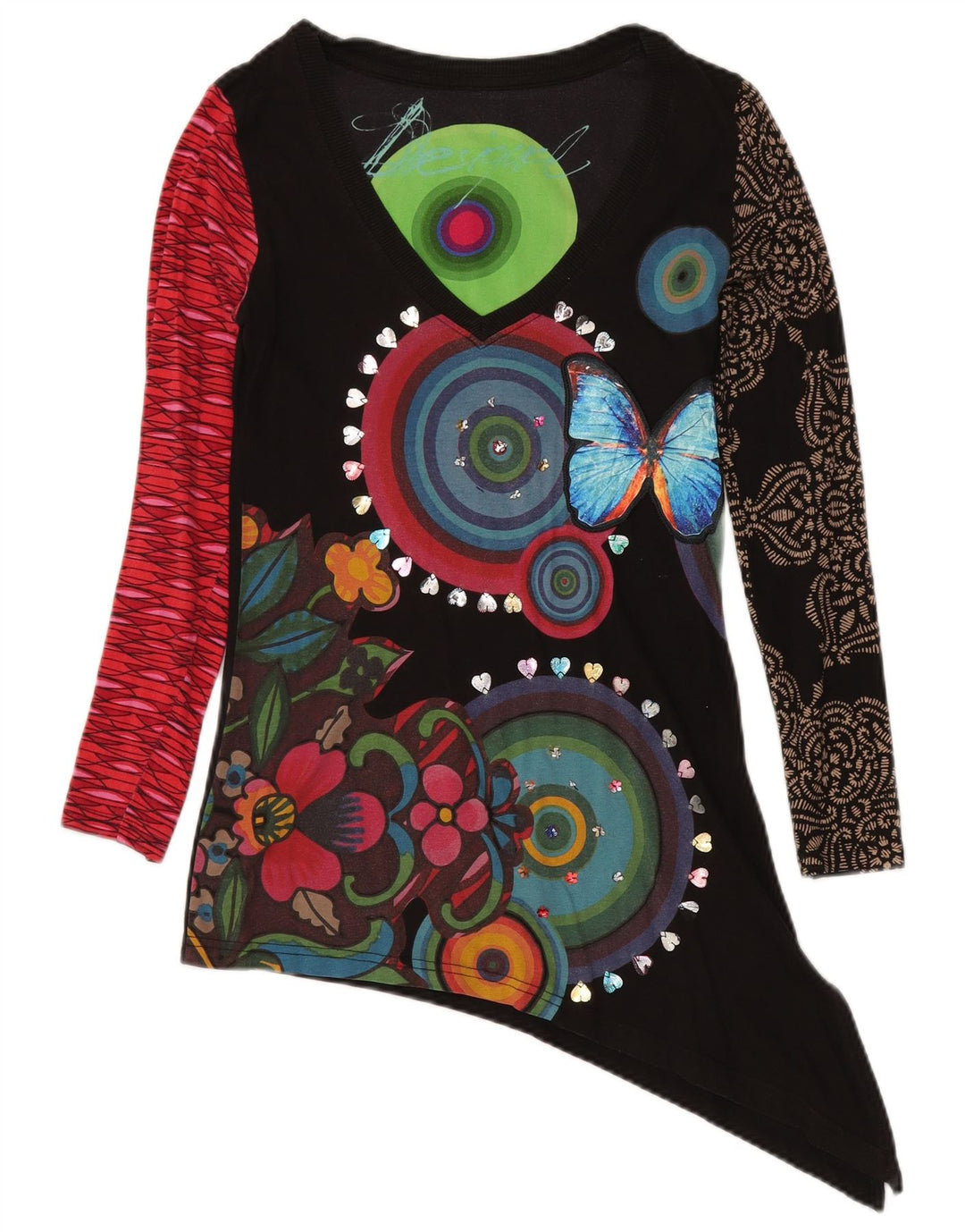 DESIGUAL Grafik-Tunika-Oberteil für Damen, UK 10, Größe S, mehrfarbig, mit Blumenmuster