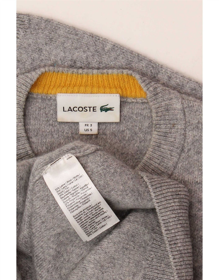 Lacoste Herren-Pullover mit Rundhalsausschnitt, Größe 3, kleine graue Colourblock-Wolle