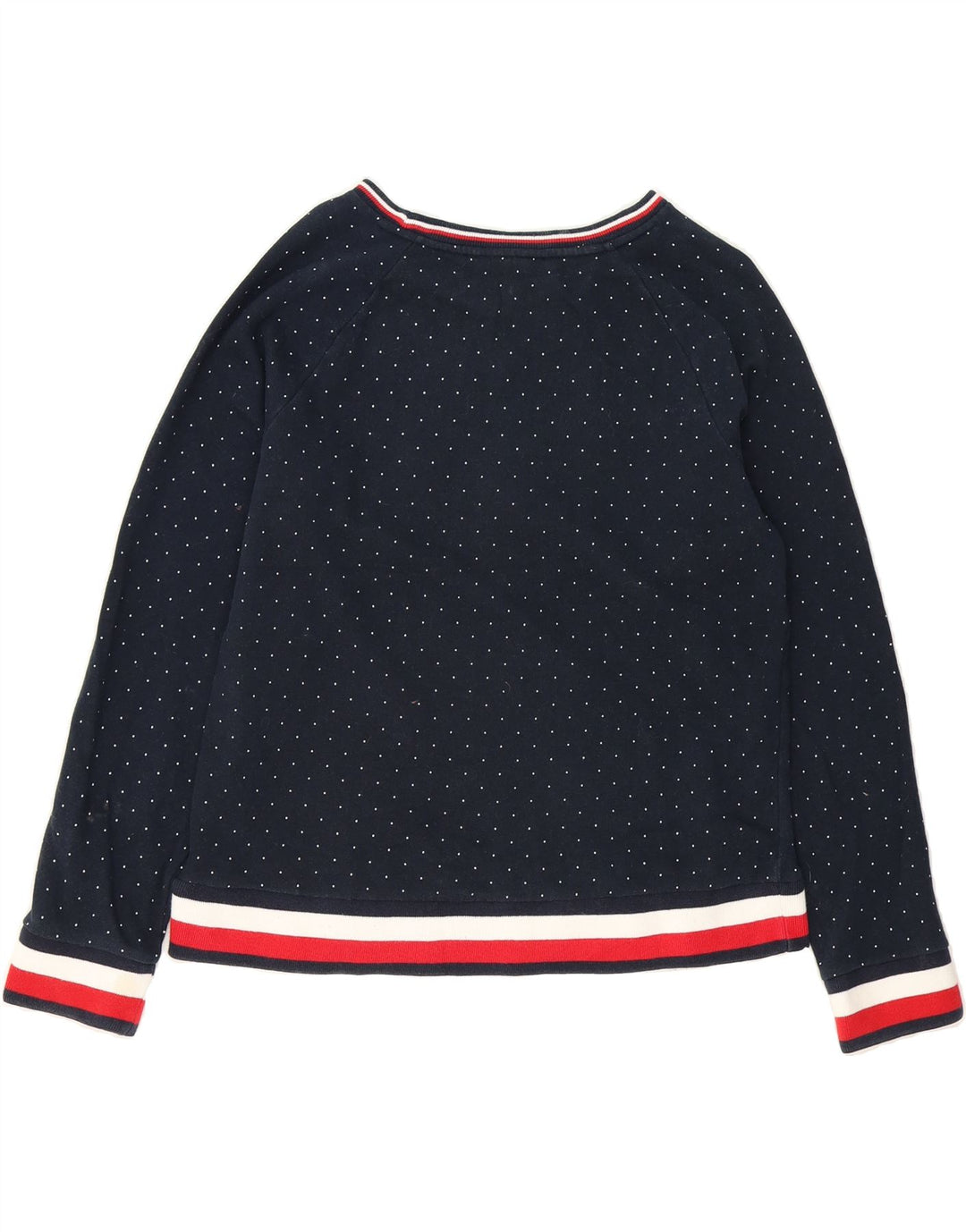 TOMMY HILFIGER Womens Sweatshirt Jumper UK 14 Medium Navy Blue Spotted Vintage Tommy Hilfiger and Second-Hand Tommy Hilfiger from Messina Hembry 