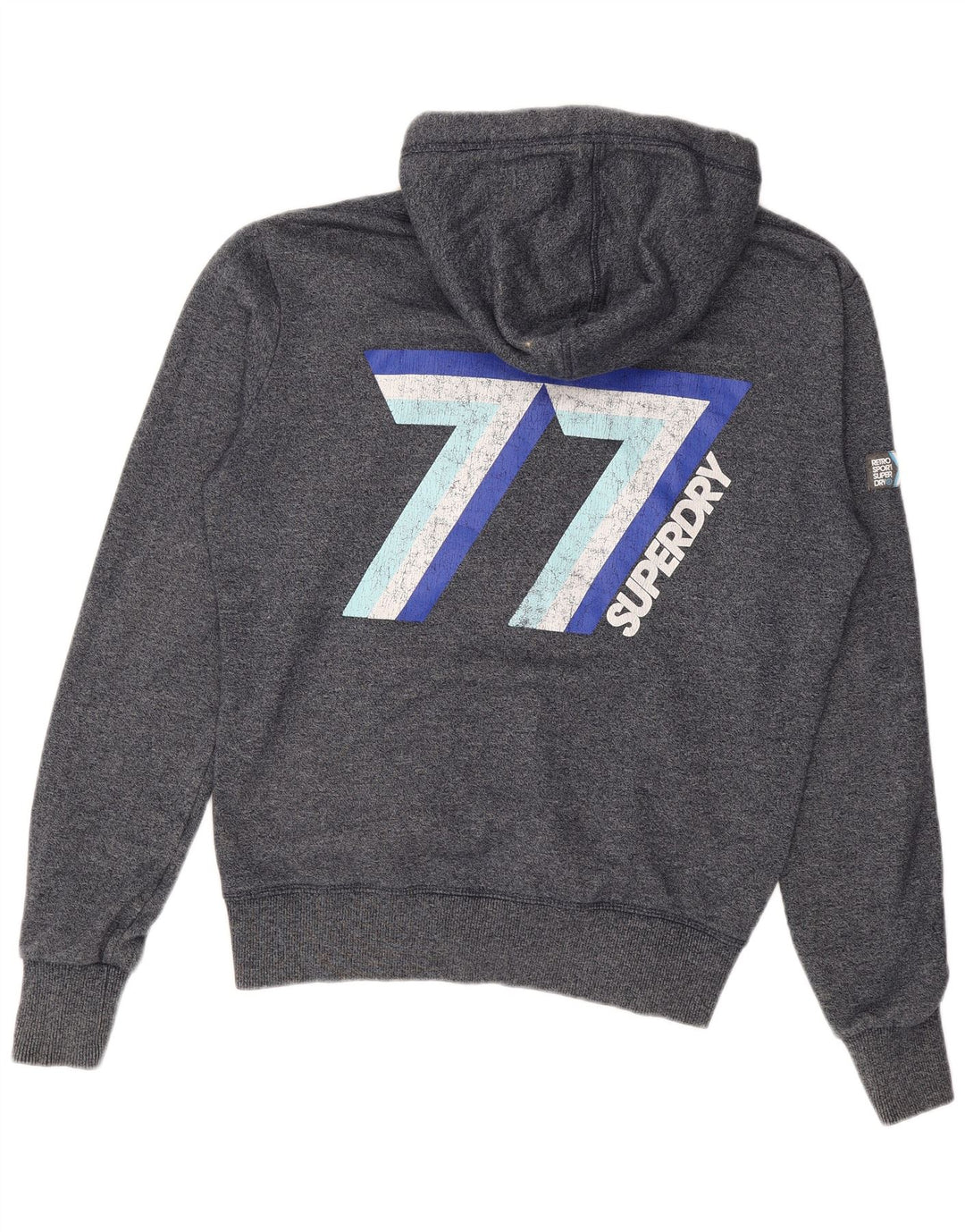 SUPERDRY Herren-Kapuzenpullover mit grafischem Reißverschluss, mittelmarineblaue Baumwolle