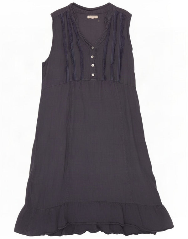 Lina Tomei Damen Ärmelloses A-Linien-Kleid UK 12 Mittelmarineblaues Leinen