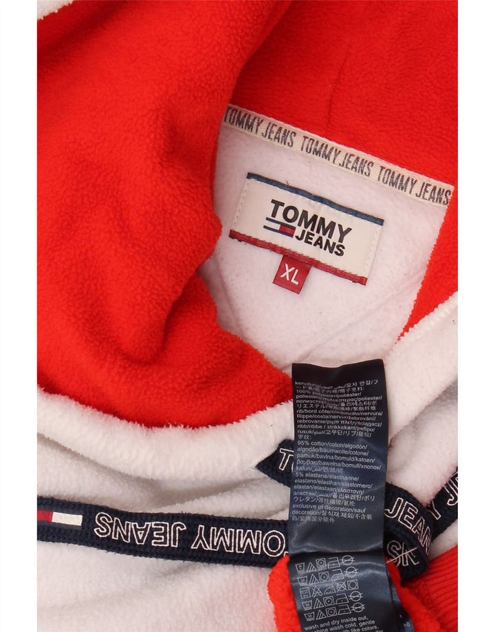 TOMMY HILFIGER Herren-Fleecepullover mit Kapuze, XL, rotes Farbblock-Polyester
