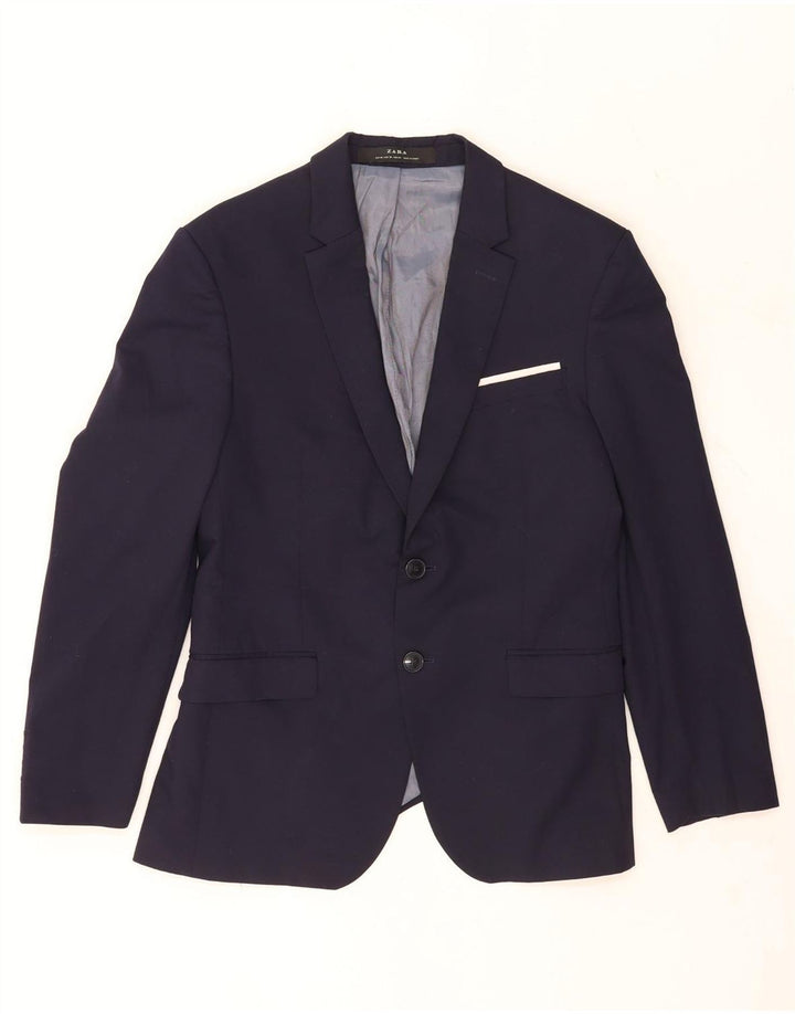 Zara Herren-Blazer mit 2 Knöpfen, EU 46, klein, marineblaue Viskose