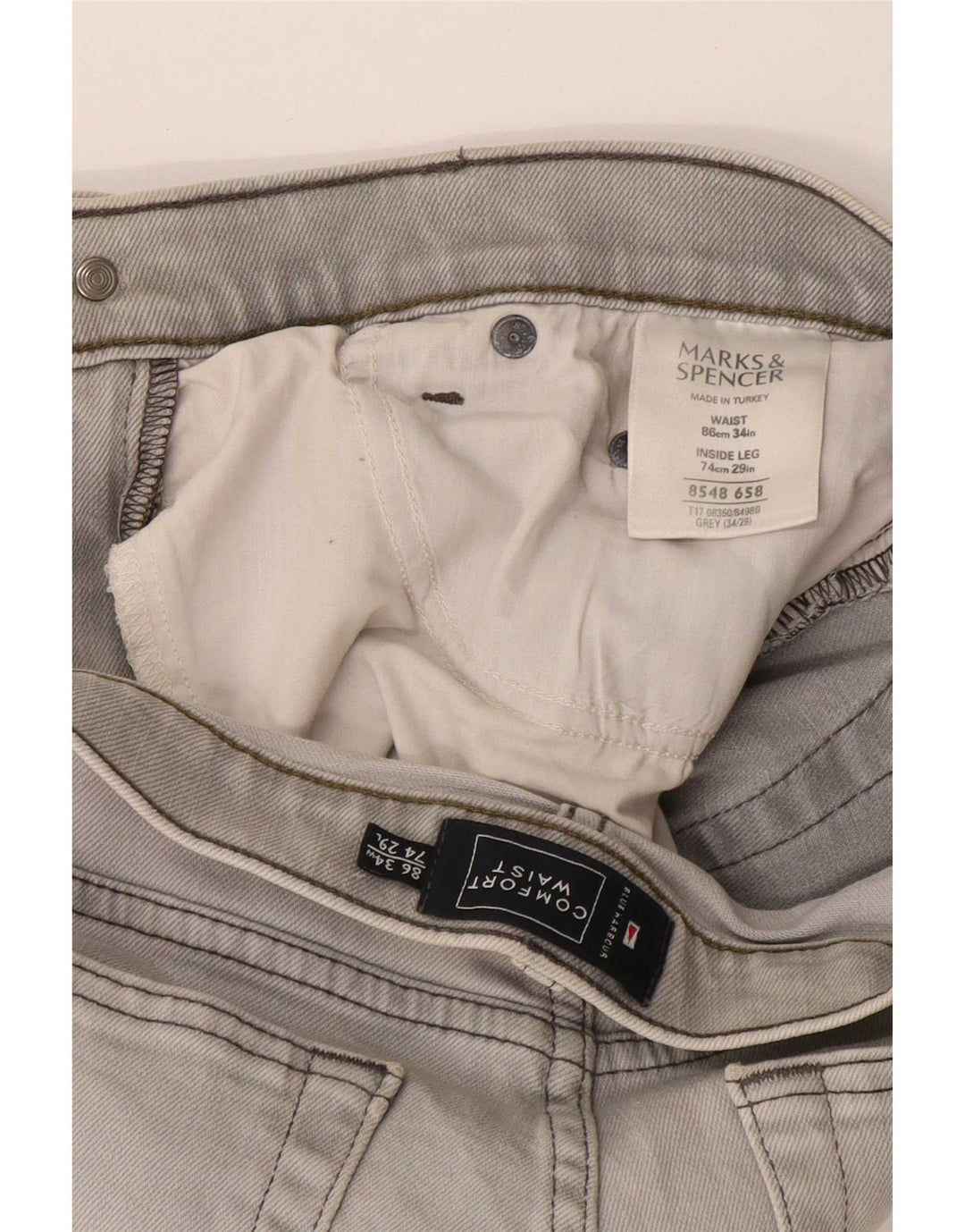 Marks & Spencer Herren Blue Harbor Straight Jeans W34 L29 Graue Baumwolle