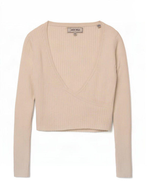 Jack Wills Damen Crop Top Langarm UK 6 XS Weiße Viskose