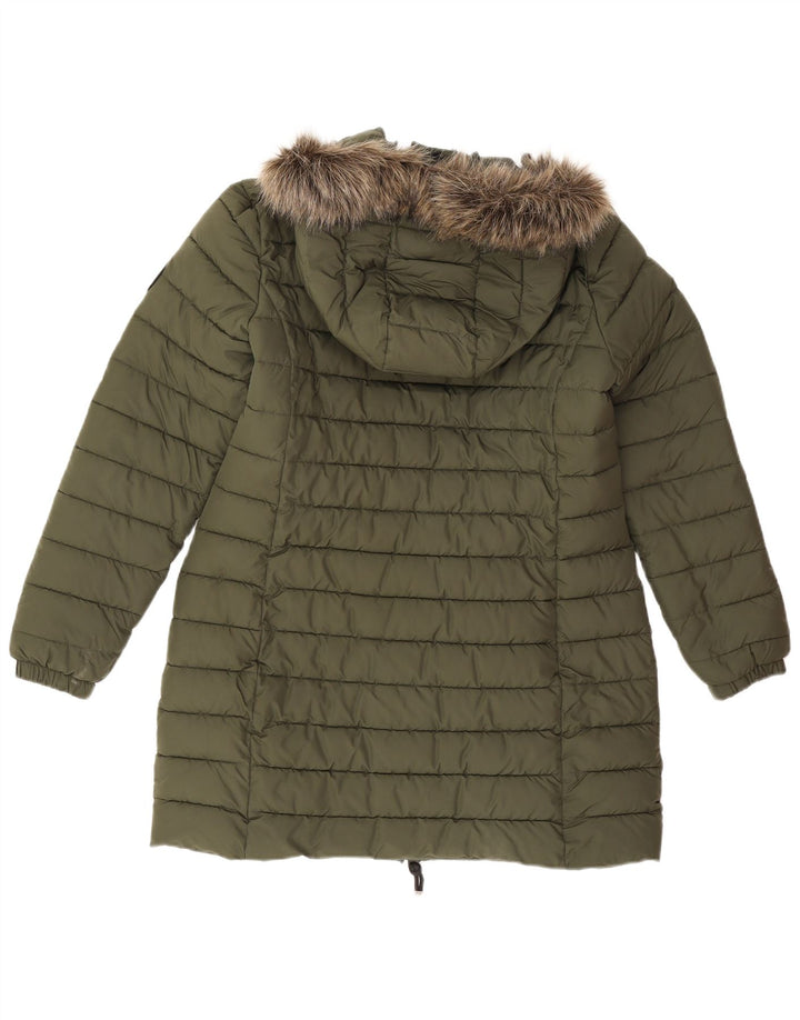 Superdry Wattierter Mantel mit Kapuze für Damen, UK 14, Größe L, Khaki, Polyester