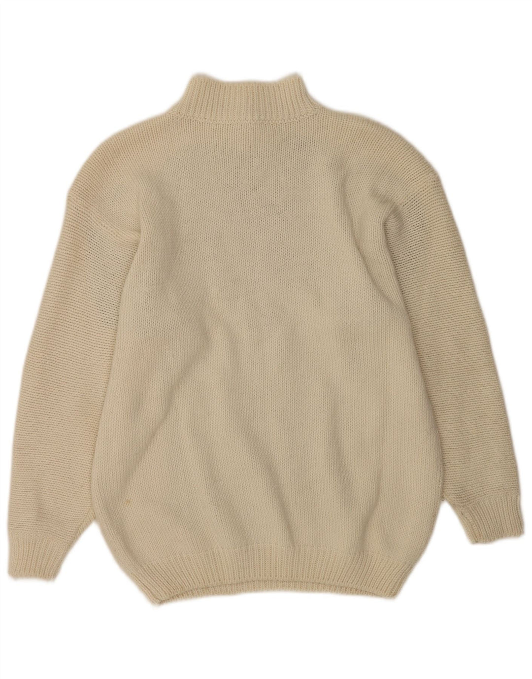 Vintage Damen-Pullover mit Knopfkragen, Gr. 16, groß, gebrochenes Weiß