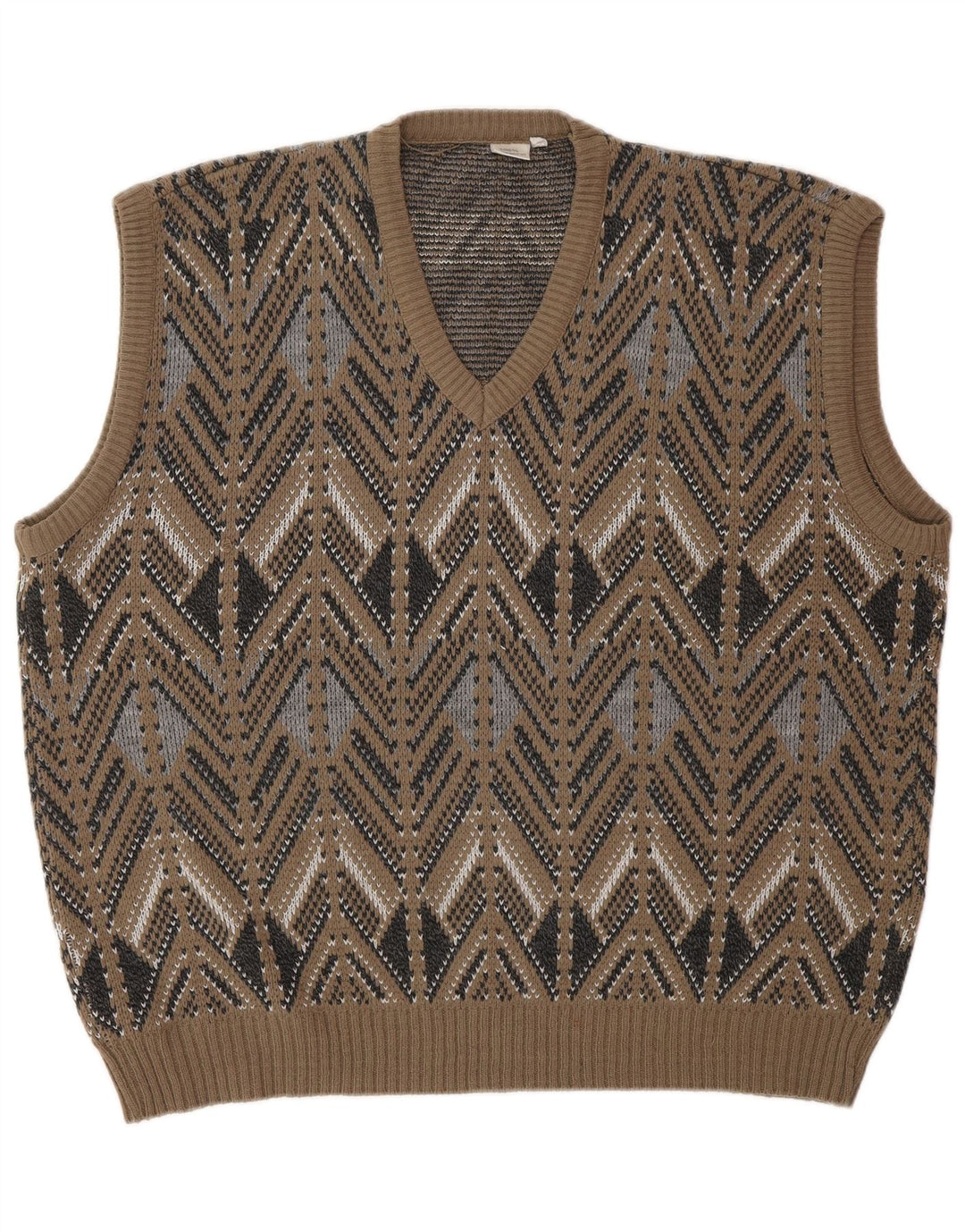 VINTAGE Herren Weste Tank Top IT 52 Large Brown Fair Isle