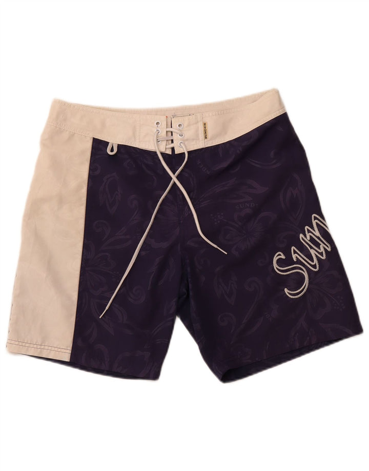 SUNDEK Herren-Badeshorts mit Grafik, mittelgroß, Marineblau, Blumenmuster, Polyester