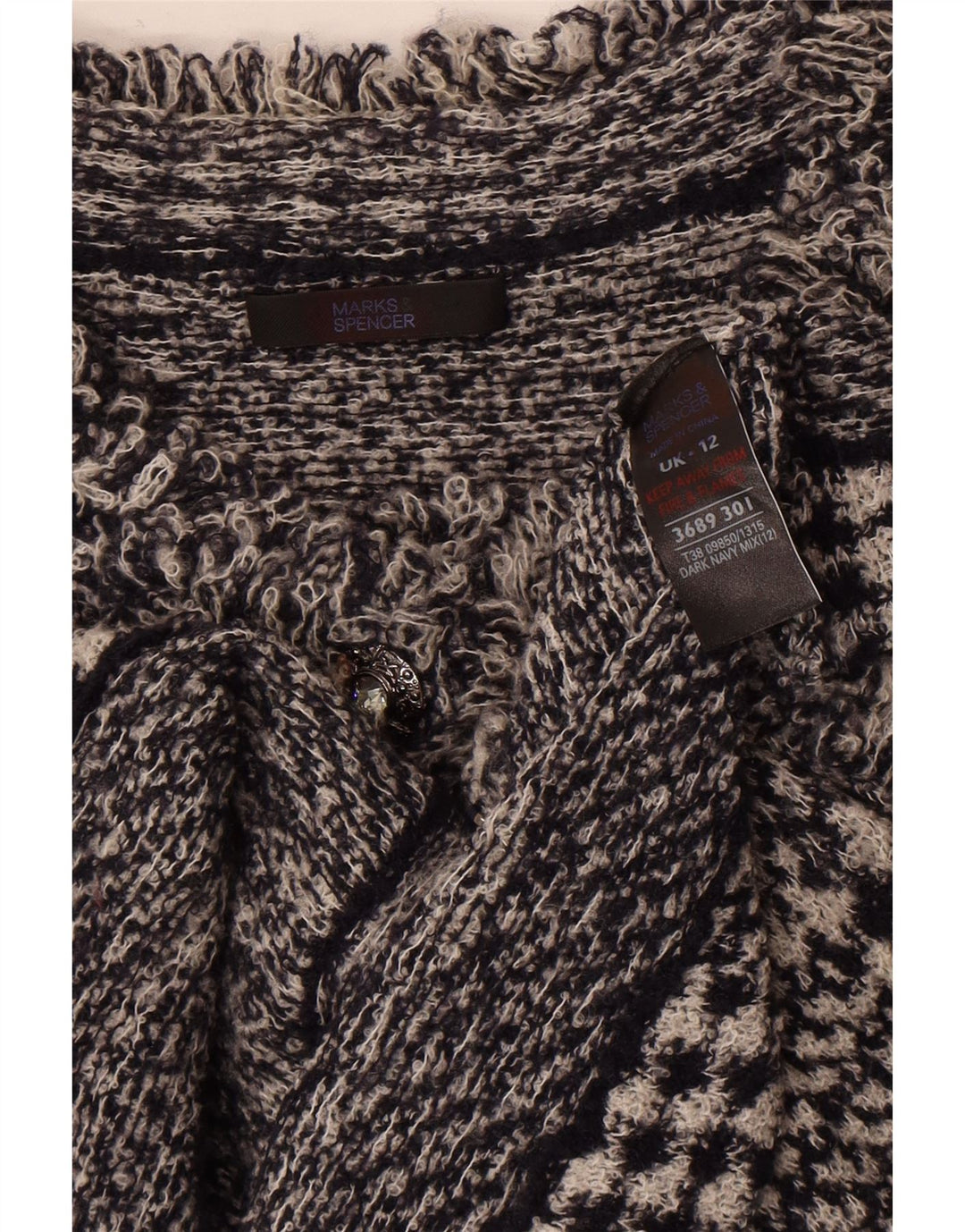 Marks & Spencer Damen-Cardigan-Pullover UK 12 Medium Navy Blue Houndstooth