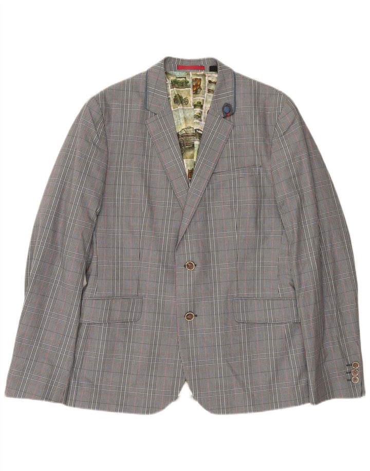Ted Baker Herren-Blazer mit 2 Knöpfen, Größe 4, groß, grau kariert, Baumwolle