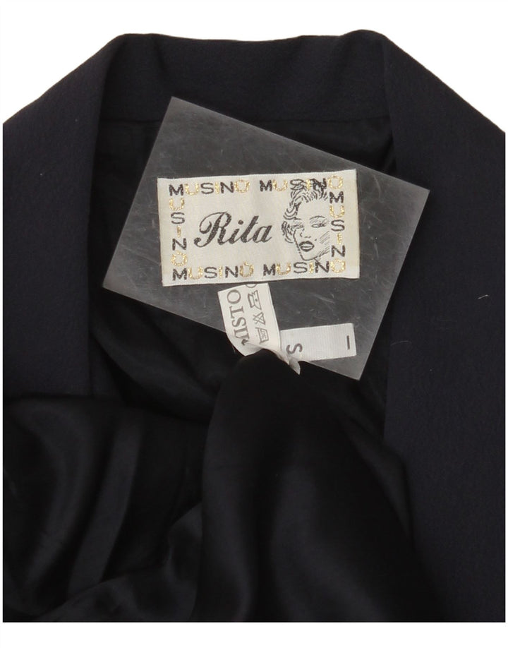 VINTAGE Damen Longline Blazer Jacke UK 10 Small Marineblau