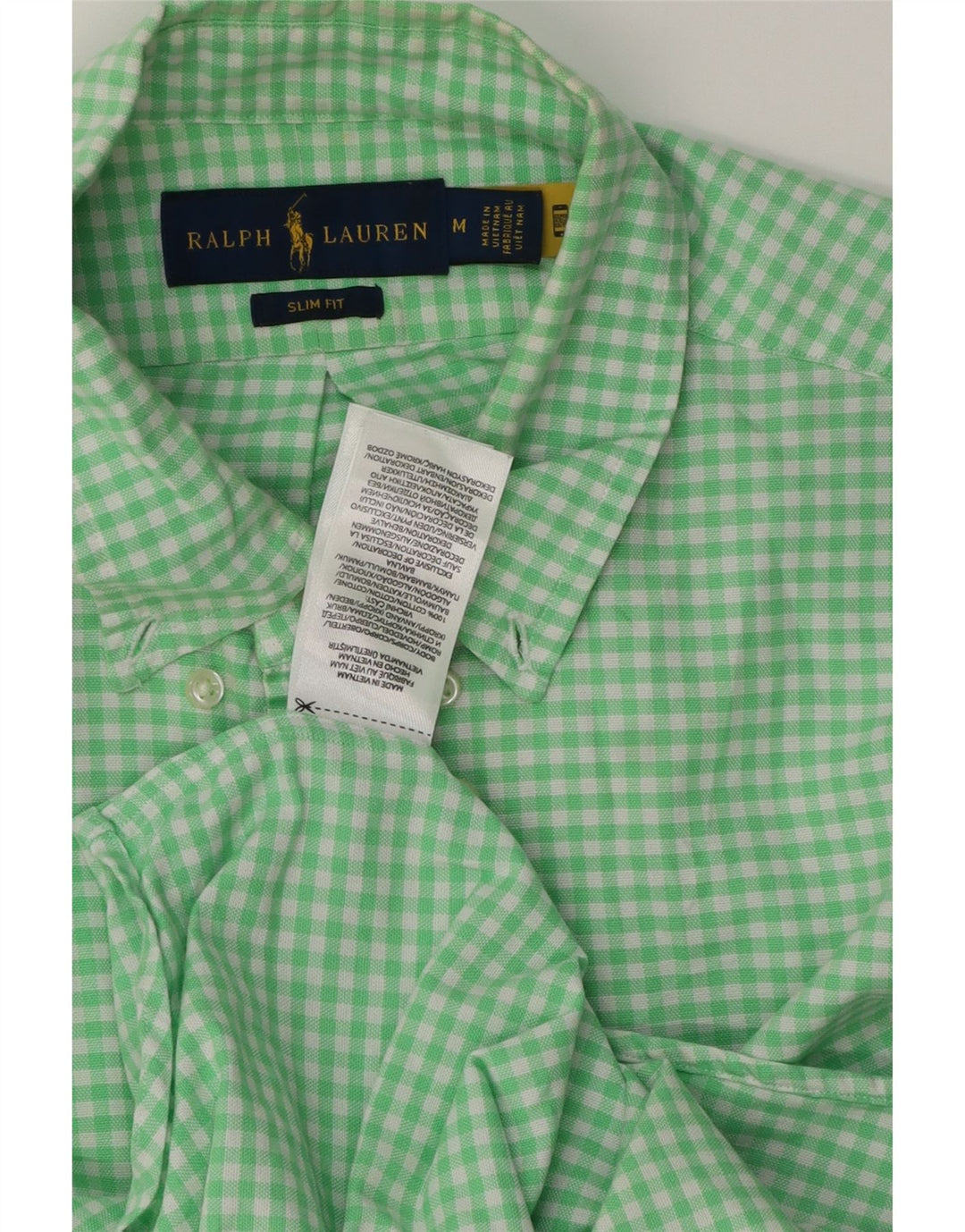 Ralph Lauren Slim-Fit-Hemd für Herren aus mittelgrüner Gingham-Baumwolle