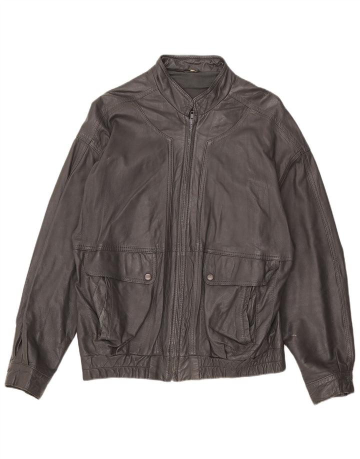 Vintage Herren Lederjacke IT 54 2XL Grau