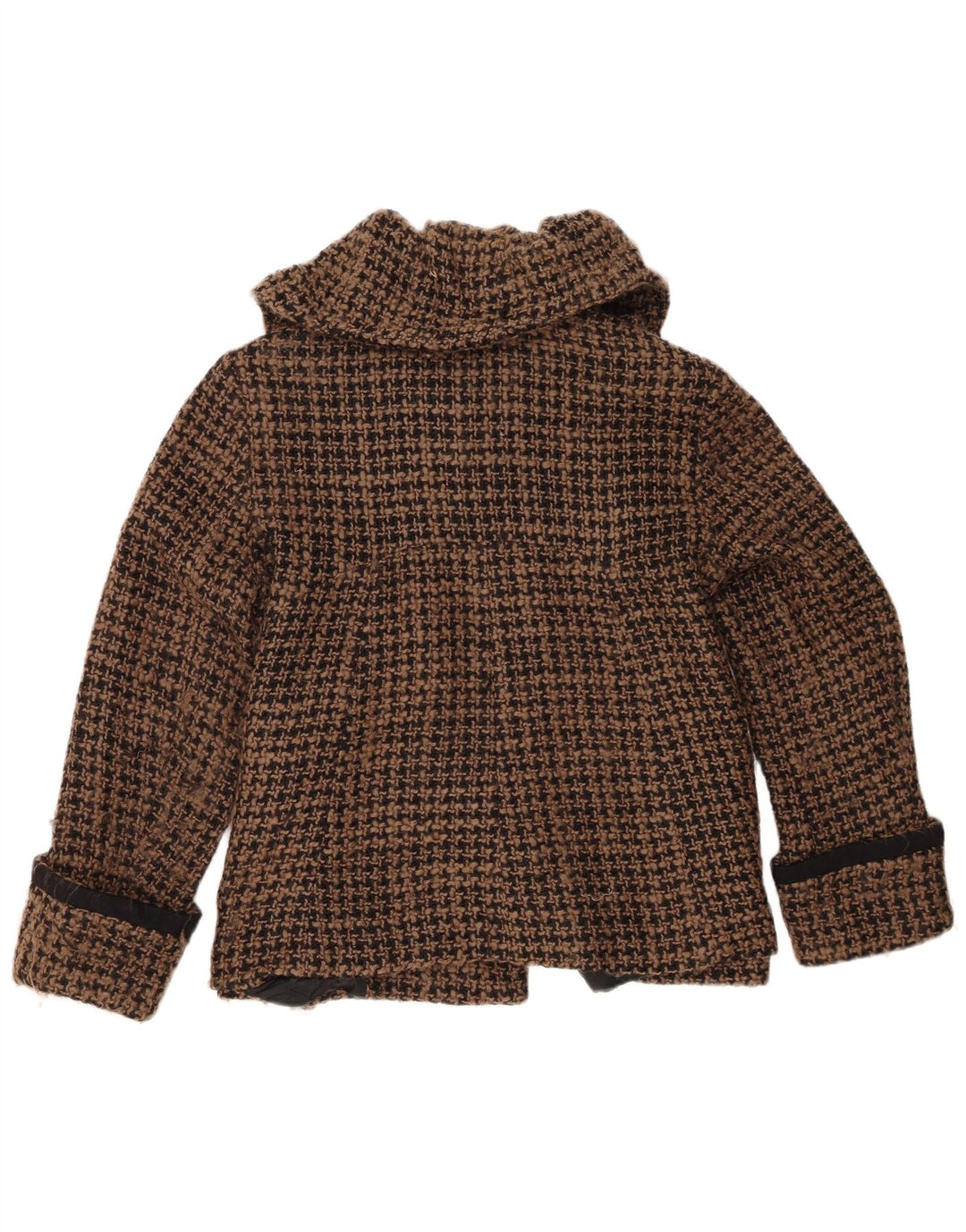 Zara Damen-Blazerjacke mit 4 Knöpfen, UK 16, große braune Wolle mit Hahnentrittmuster