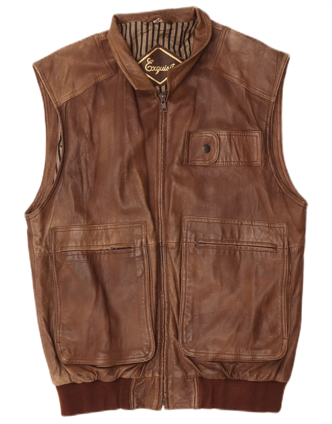 Exquisit Herren-Leder-Utility-Gilet IT 52 XL Braun