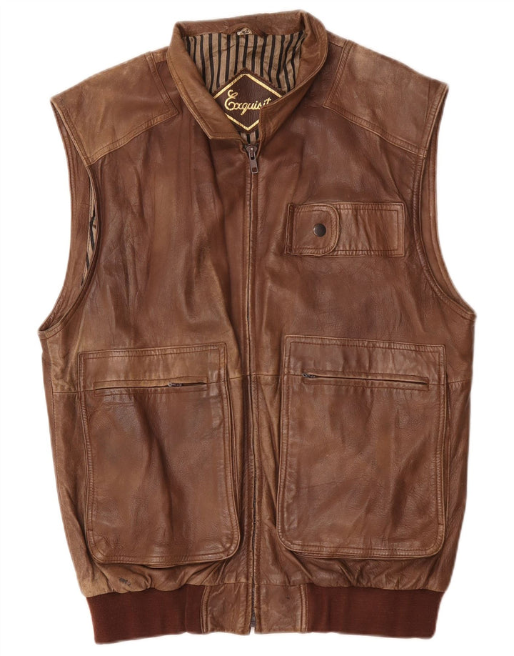 Exquisit Herren-Leder-Utility-Gilet IT 52 XL Braun