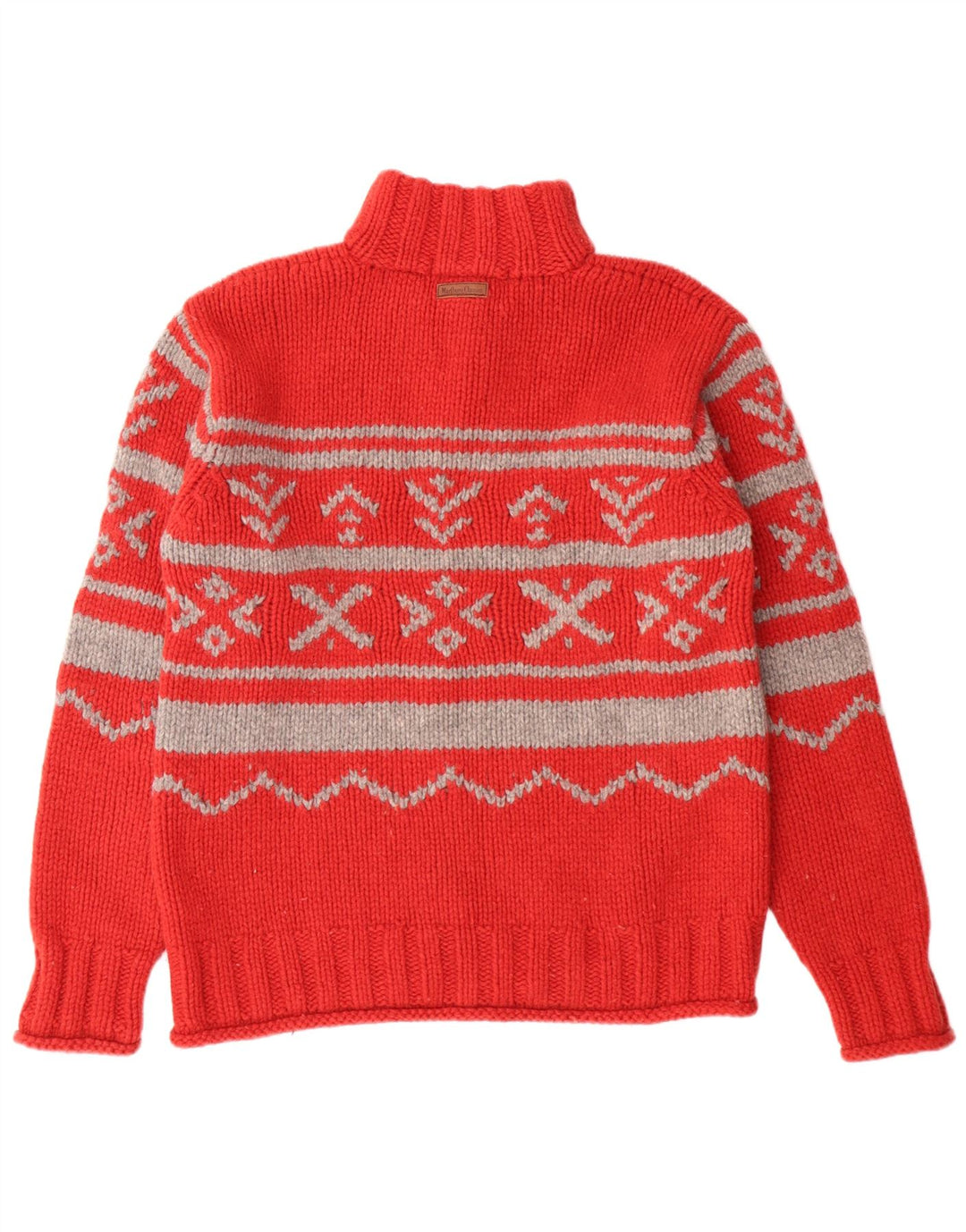 Marlboro Classics Damen-Pullover mit Reißverschluss am Hals, große rote Fair-Isle-Wolle