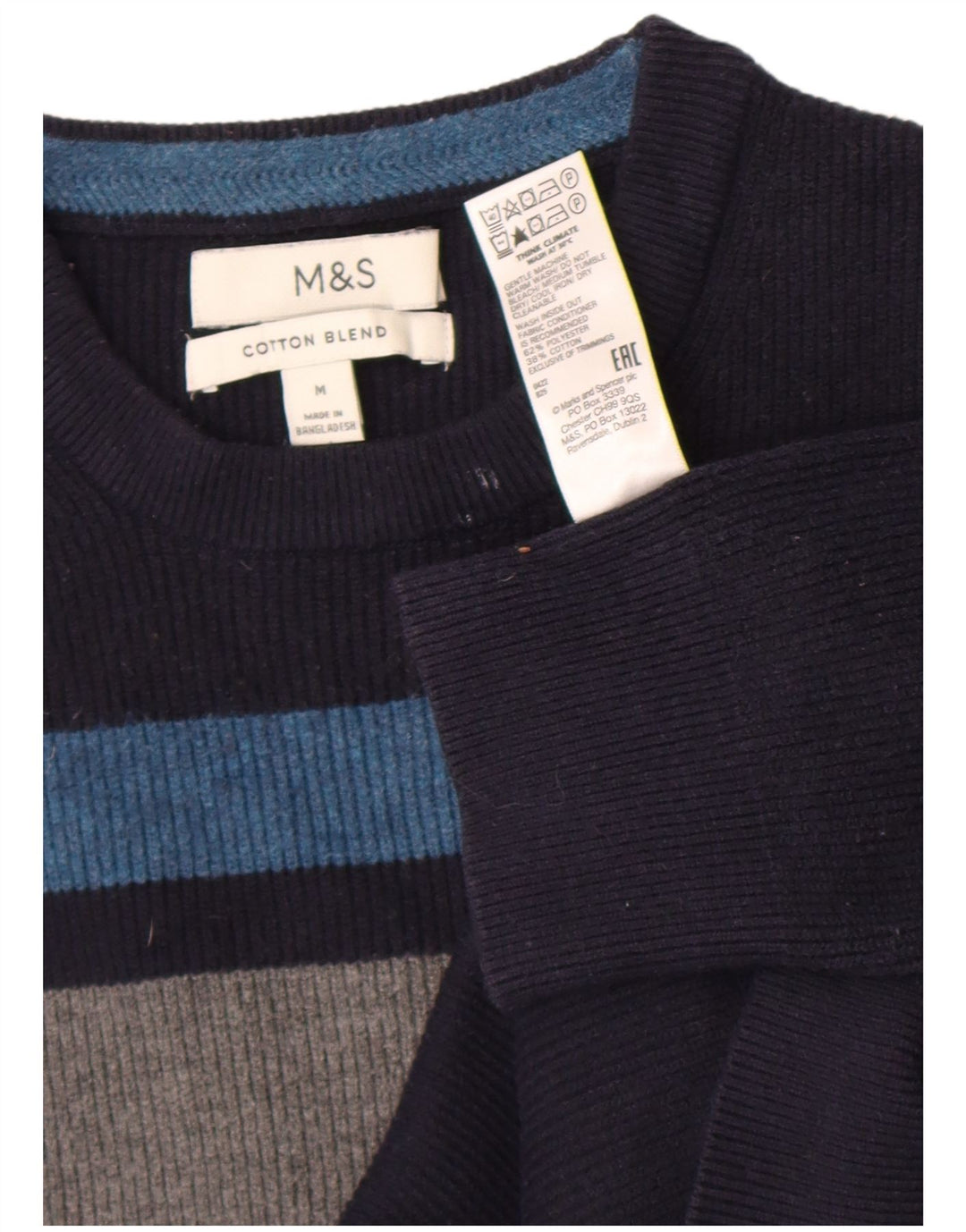 Marks & Spencer Herren-Pullover mit Rundhalsausschnitt, mittlerer Marineblau-Farbblock
