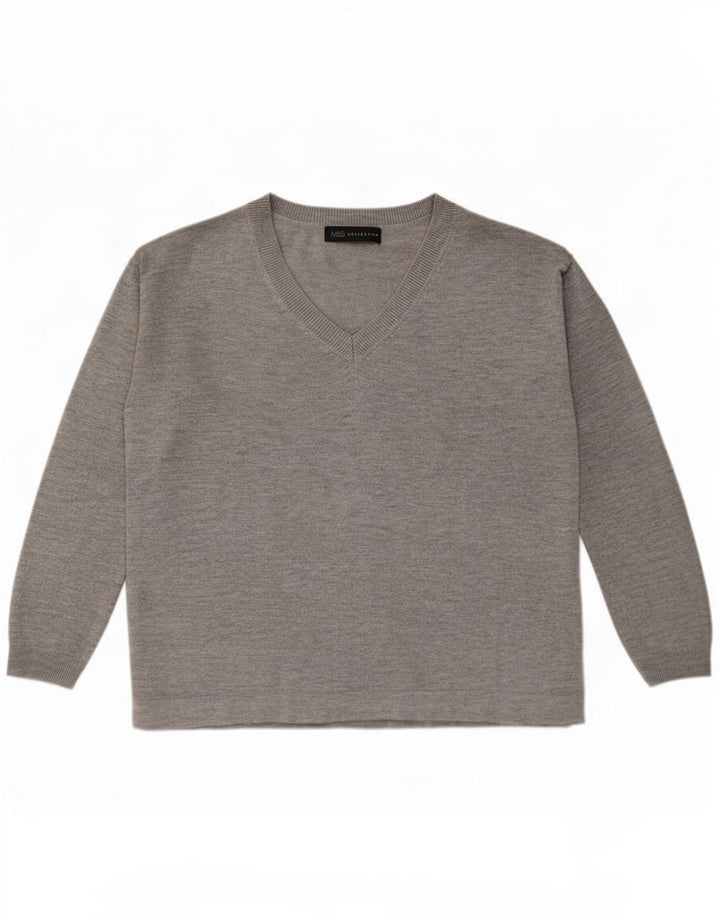 Marks & Spencer Damen-Pullover, übergroß, V-Ausschnitt, Gr. 10, Größe S, Grau