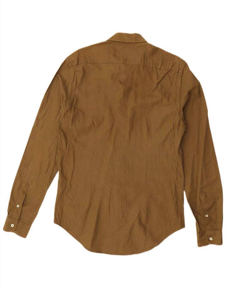 Zara Herren-Slim-Fit-Hemd aus mittelkhakifarbener, gepunkteter Baumwolle