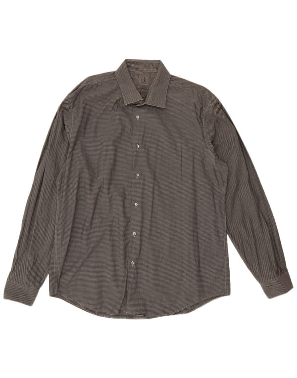 Calvin Klein Herren-Slim-Fit-Hemd, Größe 44, 17 1/2 XL, graue Gingham-Baumwolle