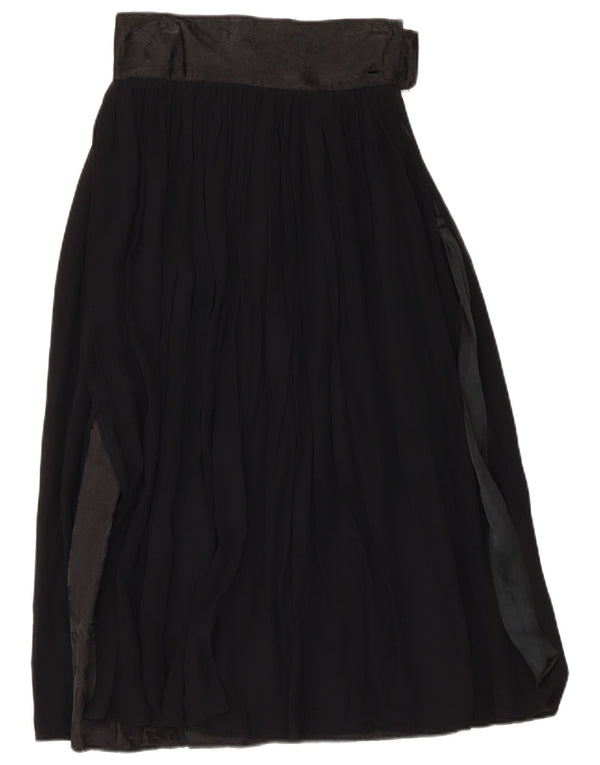 Vintage Damen Midirock mit hoher Taille IT 42 Medium W26 Schwarze Viskose