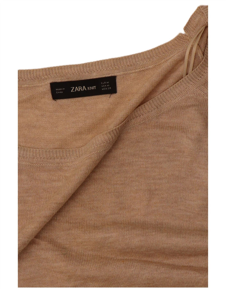Übergroßer Pullover mit U-Boot-Ausschnitt von Zara für Damen, Gr. 14, Mittelbeige