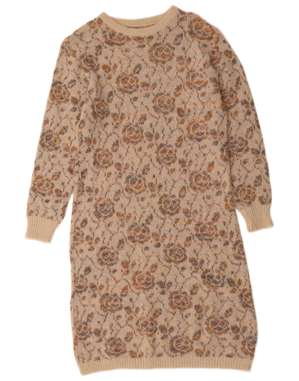 Vintage Damen Pulloverkleid UK 12 Medium Beige Floral