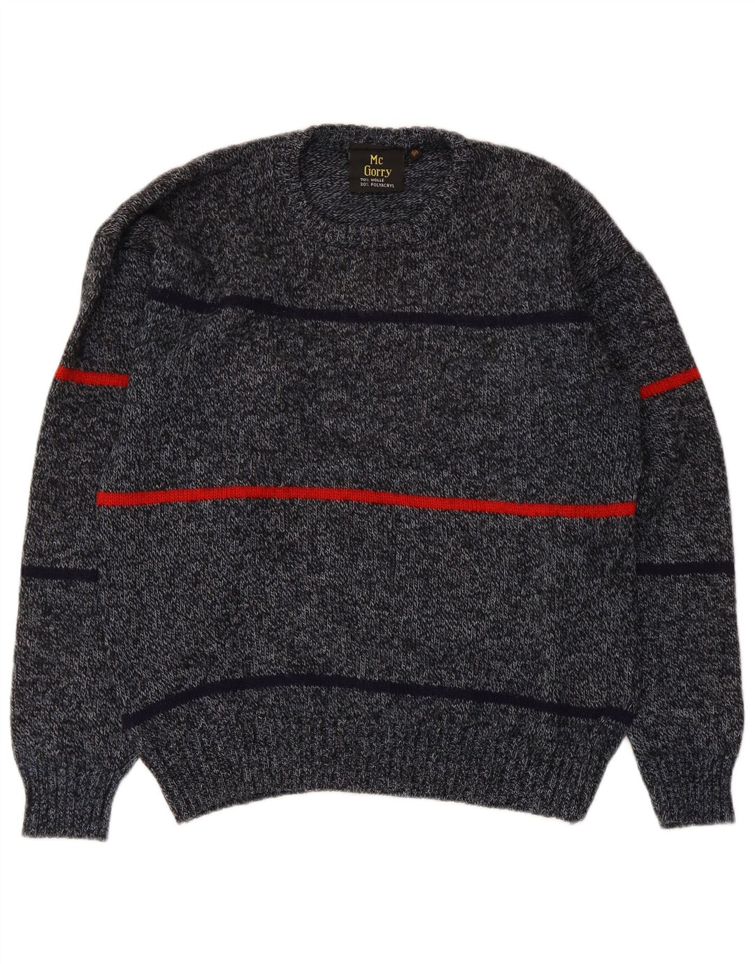 Vintage Herren Pullover mit Rundhalsausschnitt IT 50 Mittelgrau gestreifte Wolle