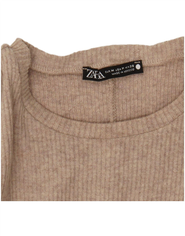 Zara Damen Langarm-Maxikleid UK 12 Medium Beige