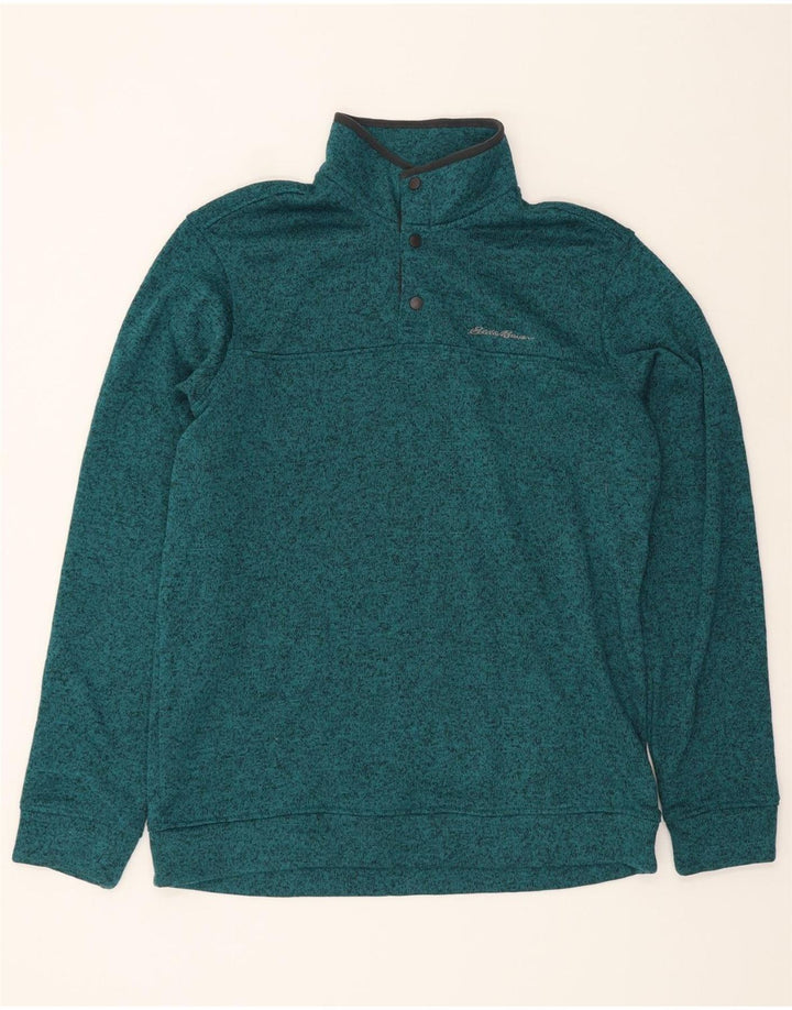 EDDIE BAUER Mens Button Neck Sweatshirt Jumper Large Blue Flecked Vintage Eddie Bauer and Second-Hand Eddie Bauer from Messina Hembry 