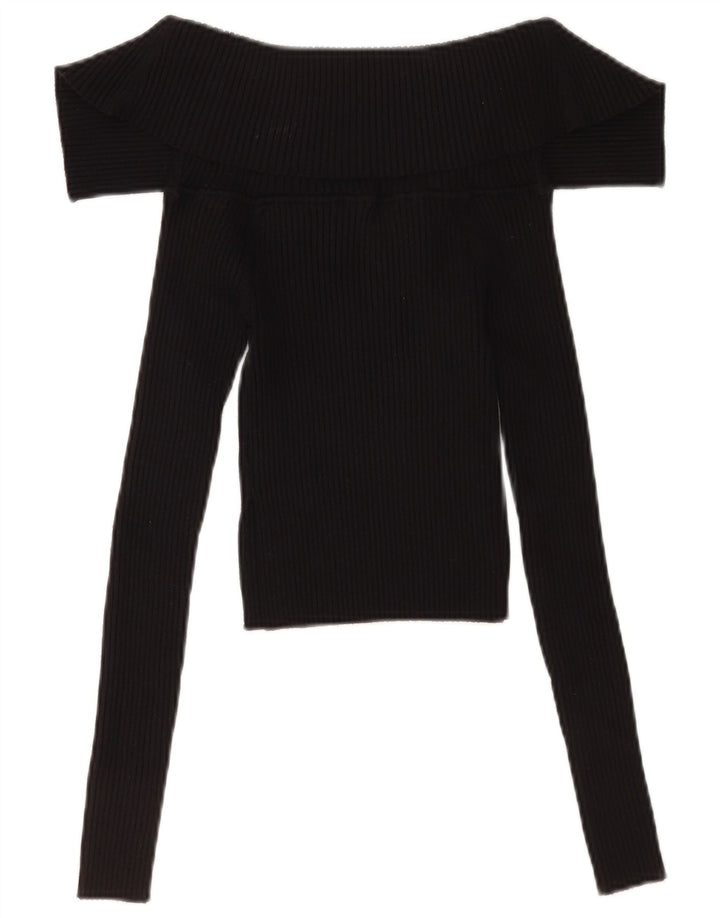 Zara Damen Crop Top Langarm UK 8 Small Schwarz