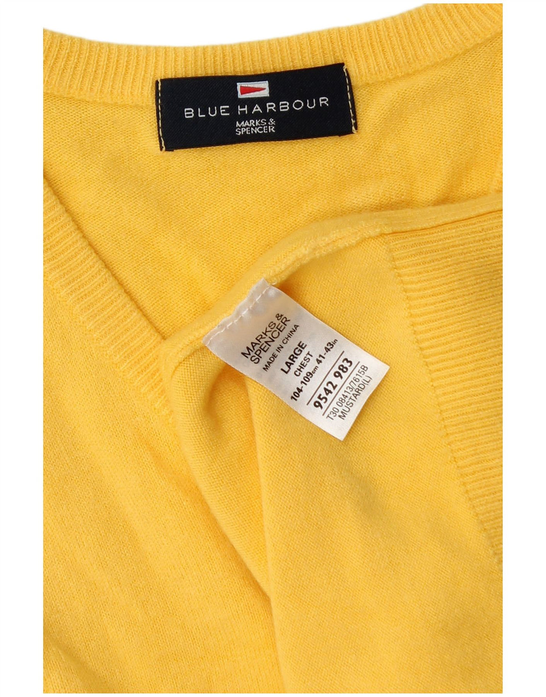Marks & Spencer Herren Blue Harbor V-Ausschnitt Pullover Pullover Large Gelb