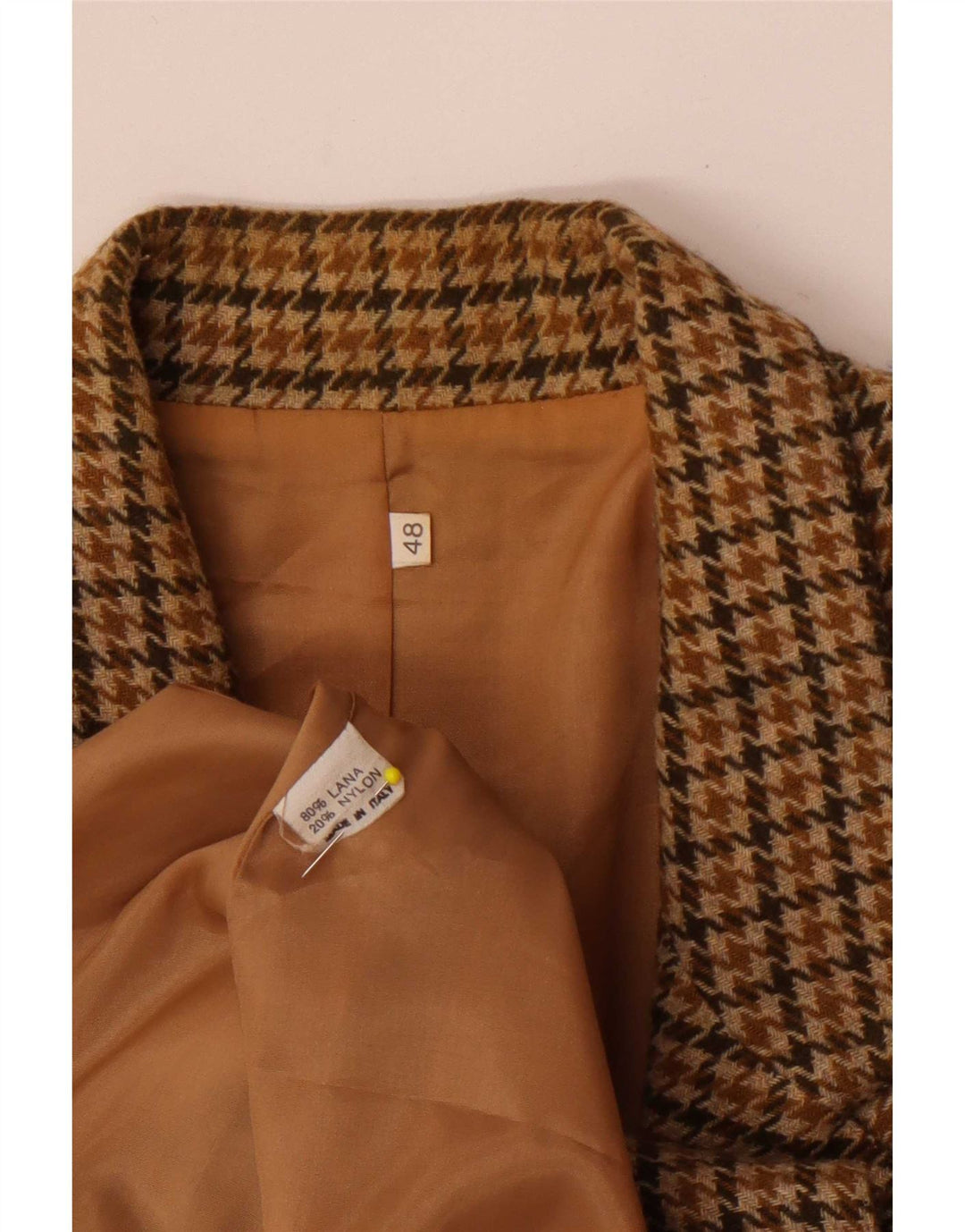 Vintage Damen 2-Knopf-Blazerjacke IT 48 XL Braune Hahnentrittwolle