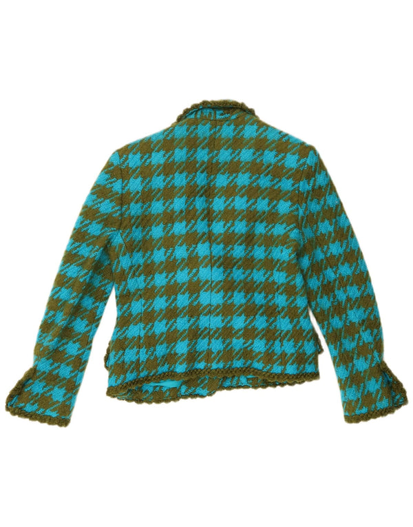 Carlisle Damen-Blazer mit 1 Knopf, UK 10, kleine blaue Hahnentritt-Wolle