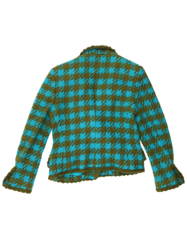 Carlisle Damen-Blazer mit 1 Knopf, UK 10, kleine blaue Hahnentritt-Wolle