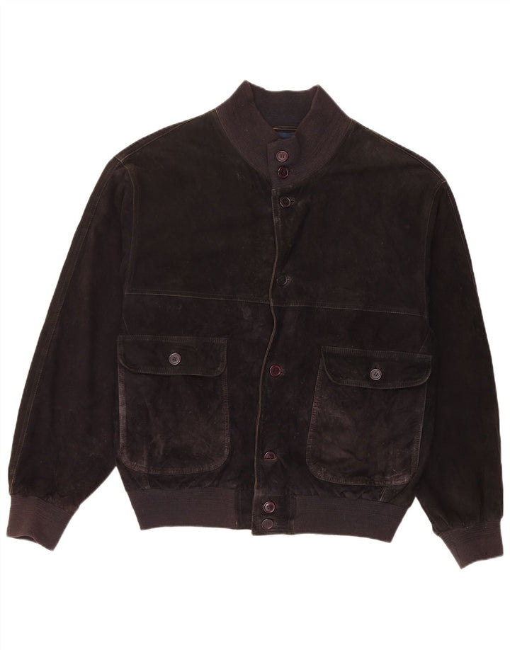 Vintage Herren Wildleder Bomberjacke IT 48 Mittelschwarzes Leder