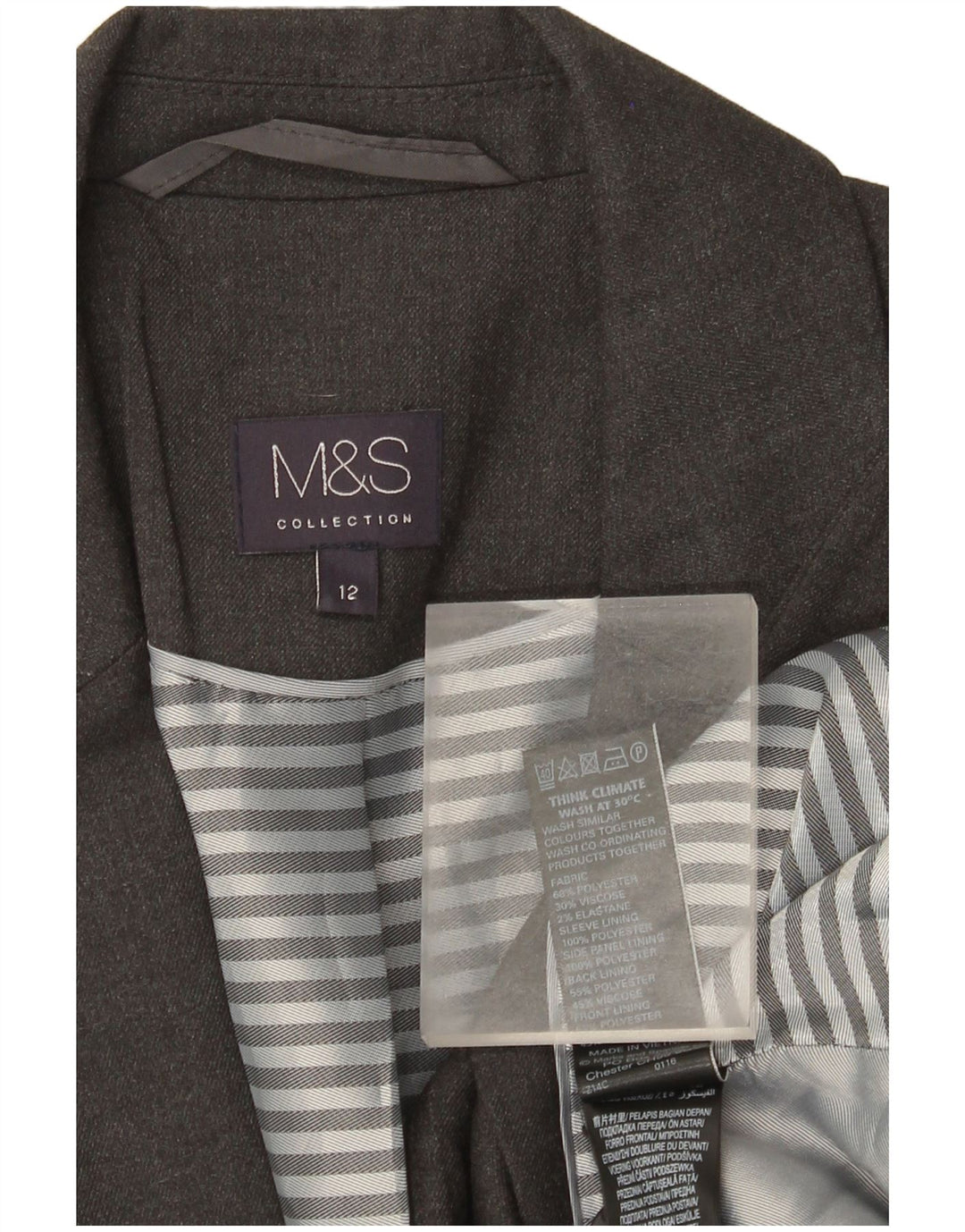 Marks & Spencer Damen-Blazerjacke mit 1 Knopf, UK 12, Mittelgrau, Polyester