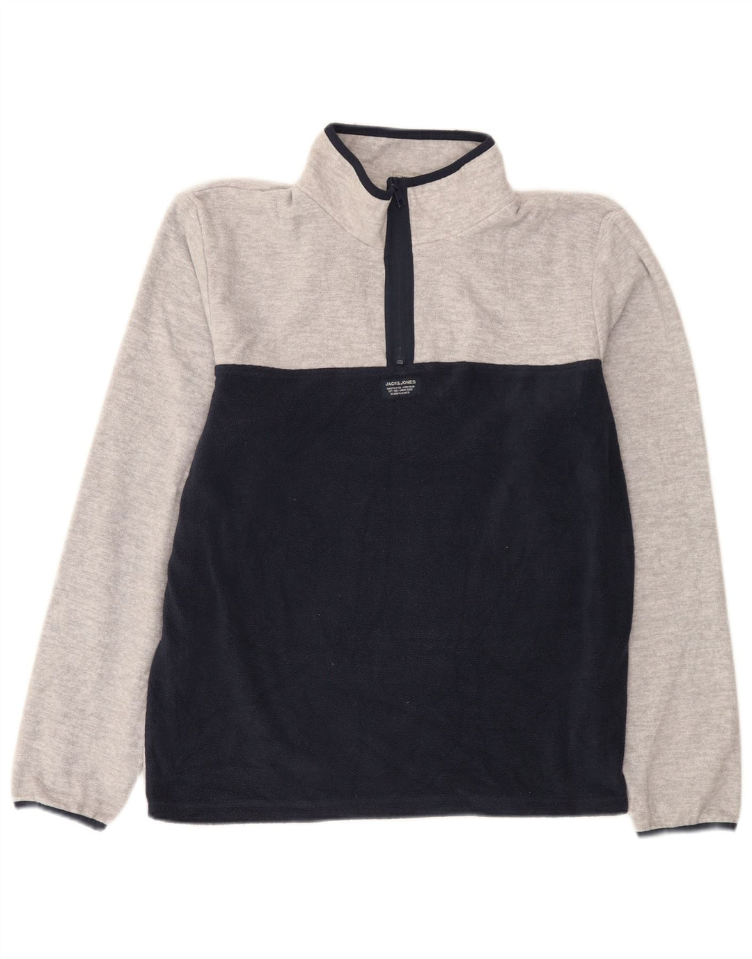 Jack & Jones Herren-Fleecepullover mit Reißverschluss am Hals, mittelgraues Farbblock-Polyester