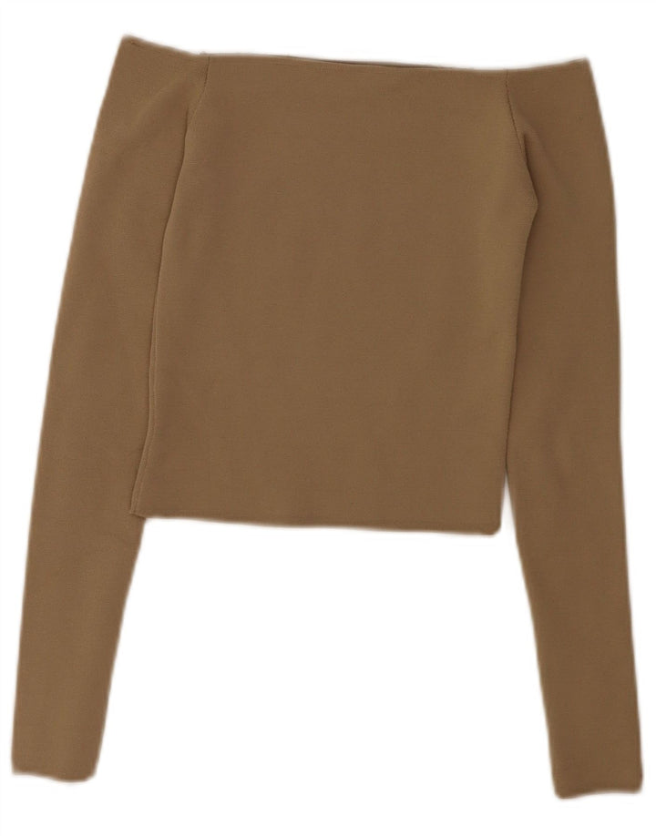 Zara Damen Crop Off Shoulder Top UK 4 XS Beige Polyester