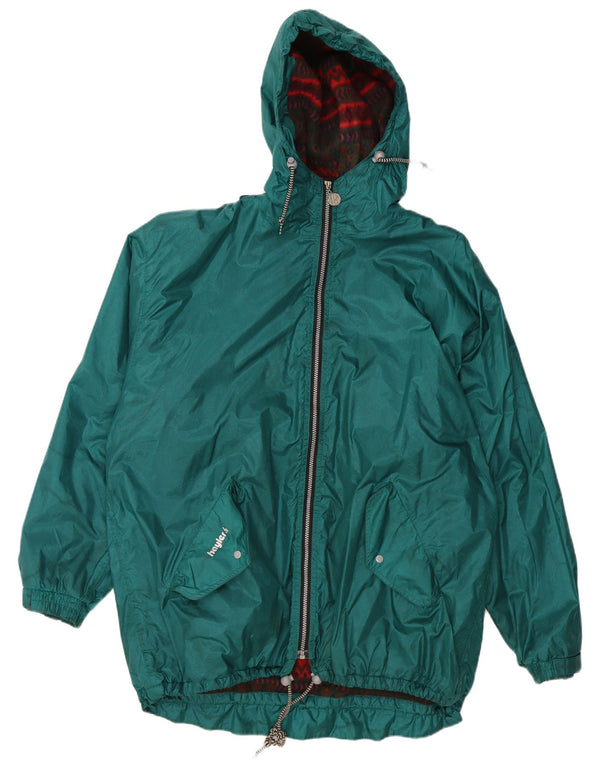 VINTAGE Herren-Windbreaker-Mantel mit grafischer Kapuze, UK 42 XL, grünes Polyamid