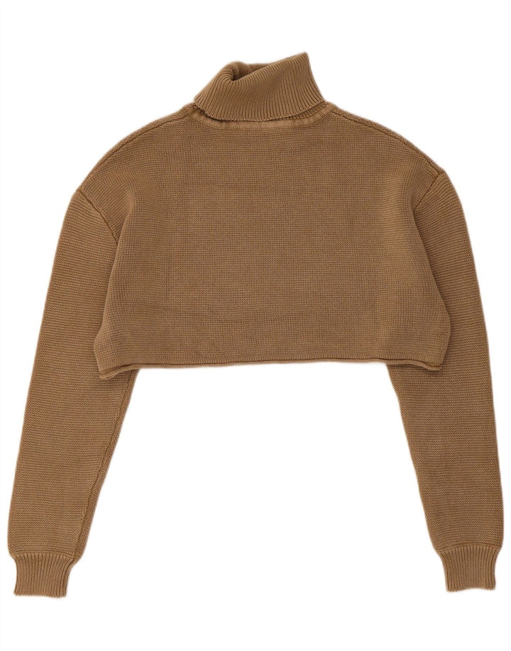 Zara Damen Crop Rollkragenpullover Pullover UK 14 Mittelbraune Baumwolle