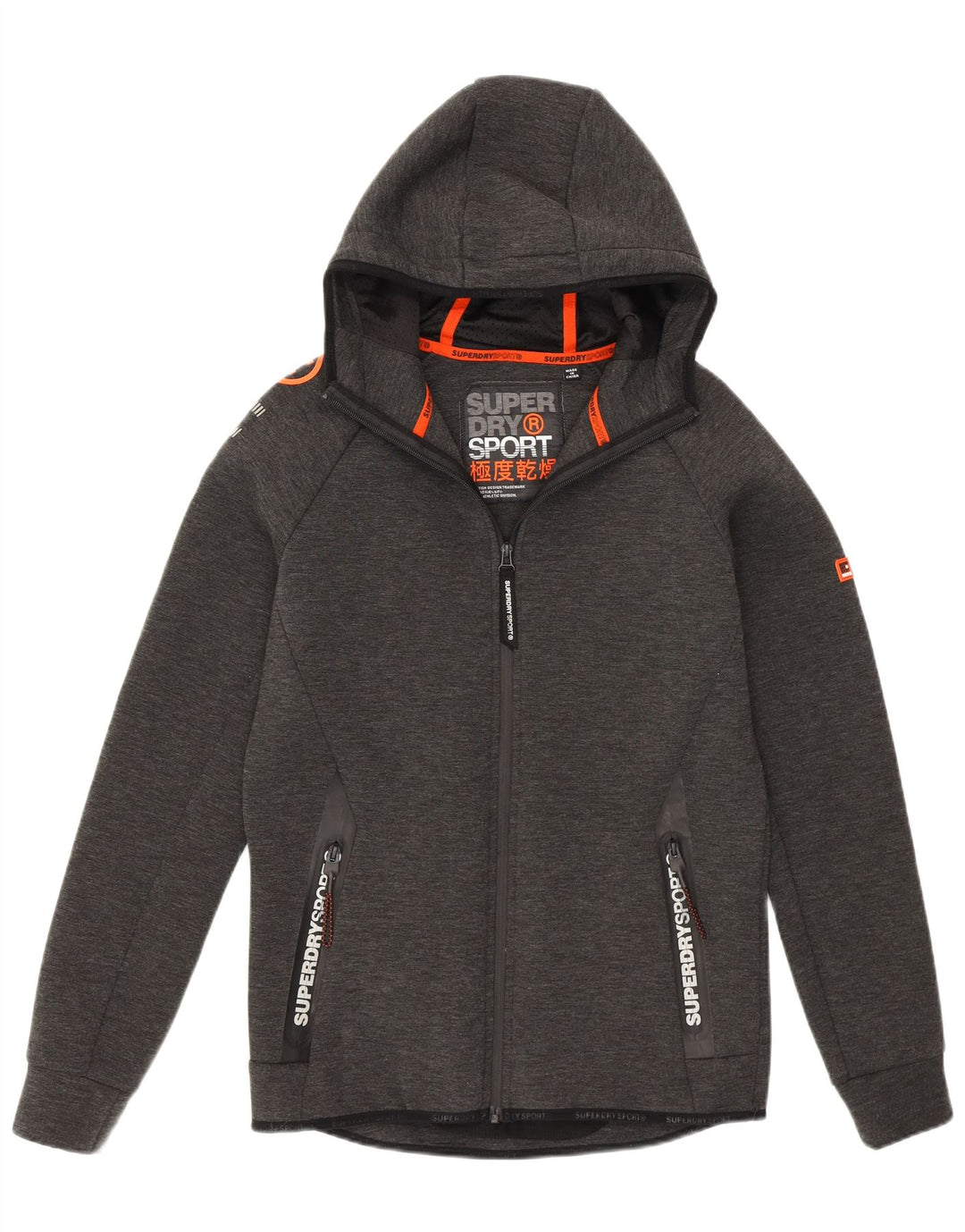 Superdry Herren-Kapuzenpullover mit grafischem Reißverschluss, Größe S, Grau, Polyester