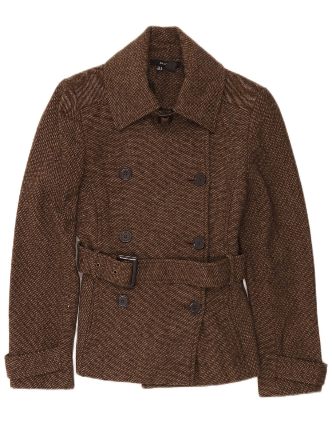 Zara Damen Pea Coat UK 12 Mittelbraunes Polyester