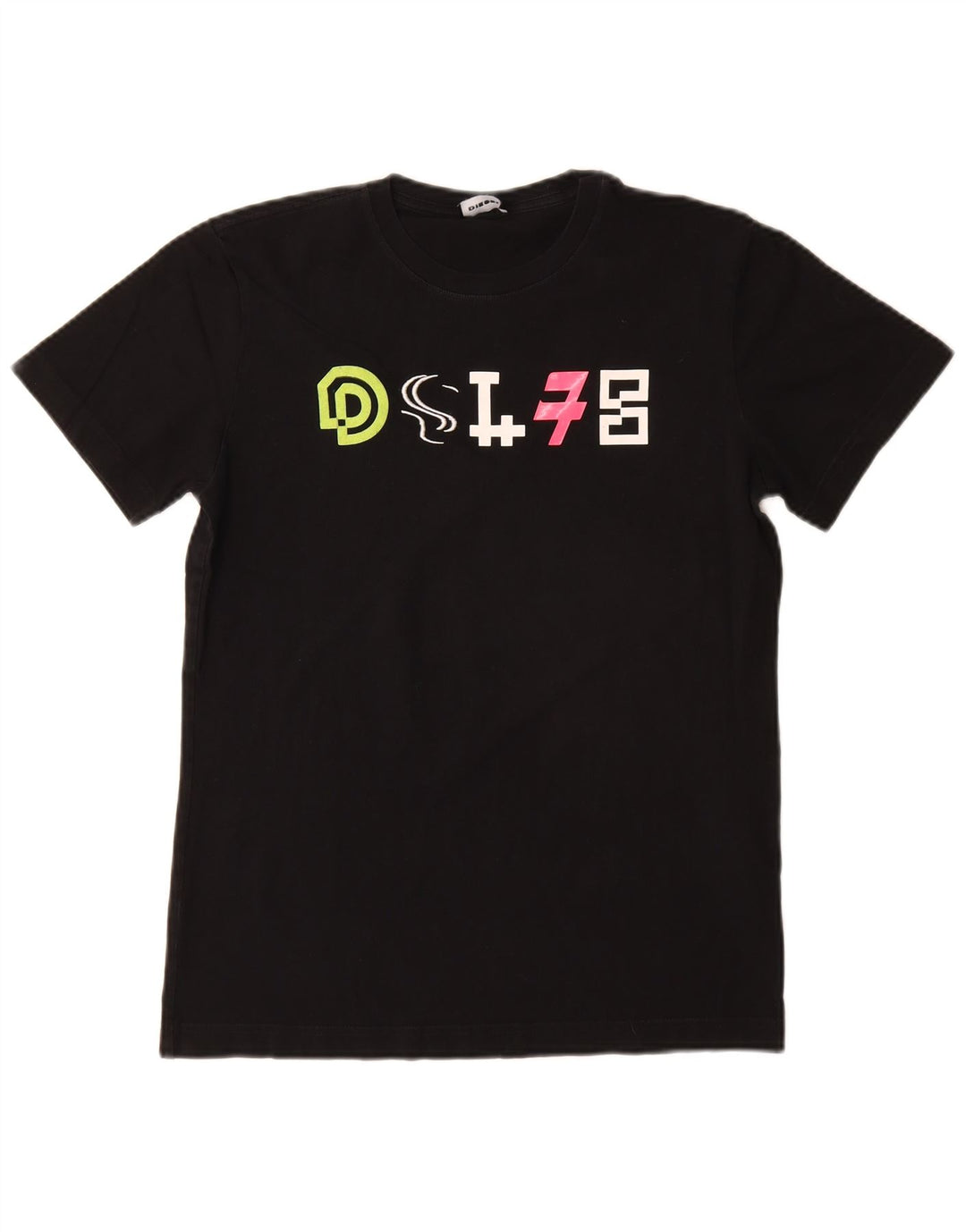 Diesel Womens Graphic T-Shirt Top UK 10 Small Schwarz Baumwolle