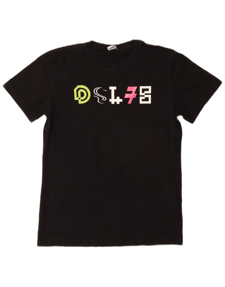 Diesel Womens Graphic T-Shirt Top UK 10 Small Schwarz Baumwolle
