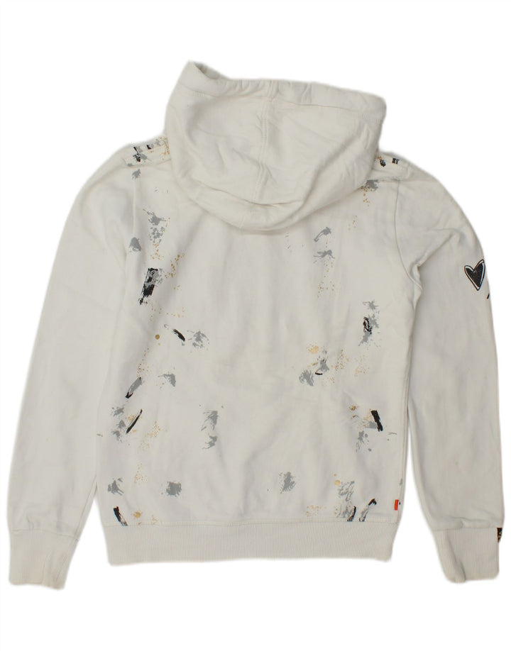 SUPERDRY Damen-Kapuzenpullover mit Grafik, UK 6 XS, weiße Baumwolle
